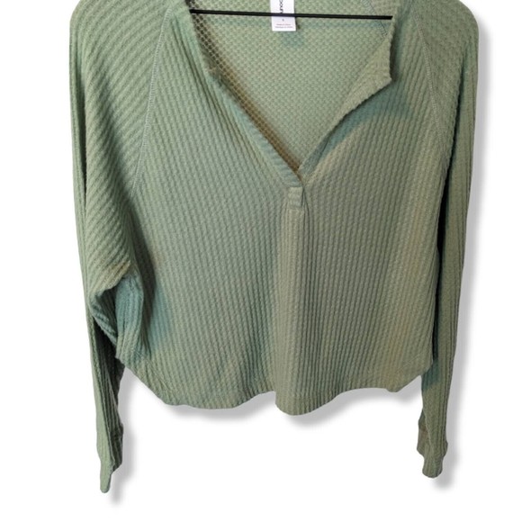 Abound Sweaters - ABOUND Sweater Waffle Knit Lightweight Oversized Cropped Casual Green Small